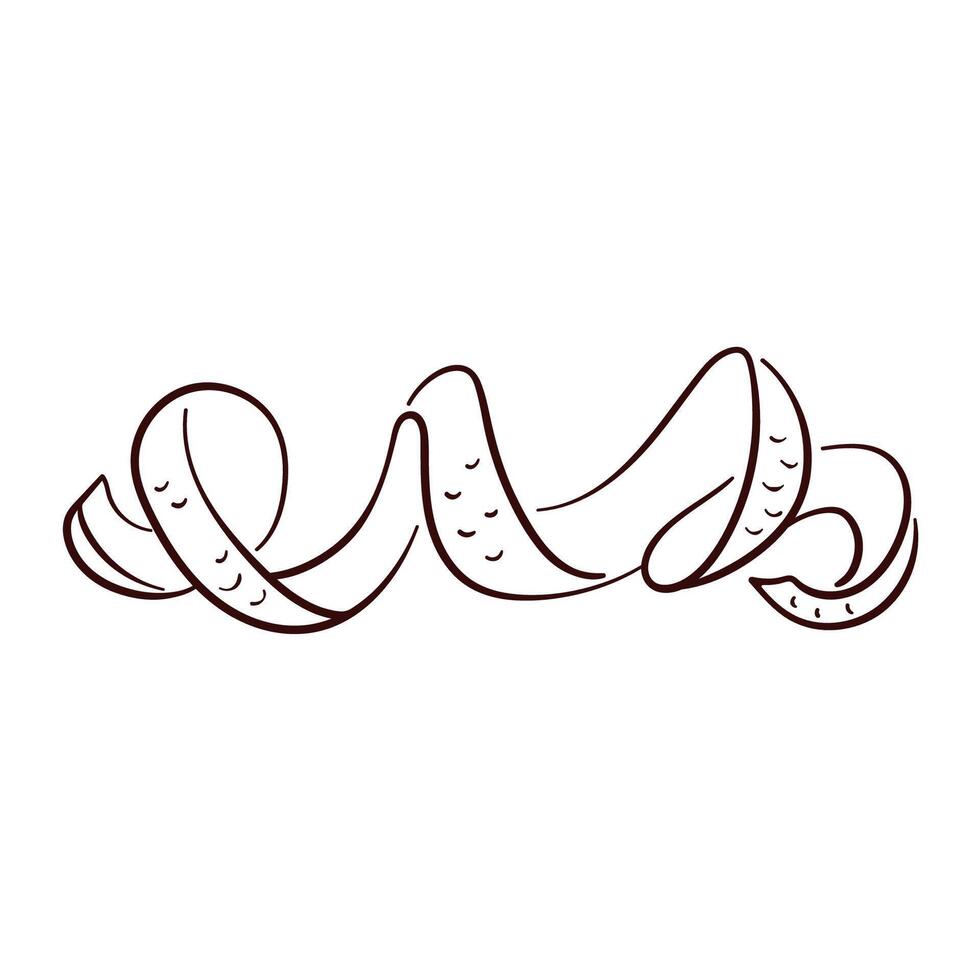 Lemon peel in a curled shape in line art style. Hand drawn design for botanical, culinary and summer theme. illustration isolated on a white background. vector