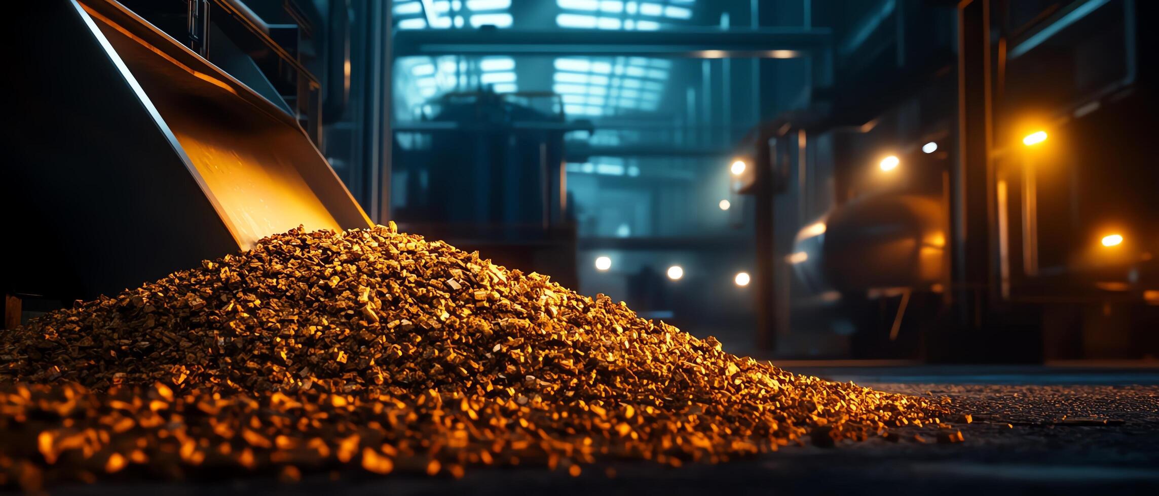 Industrial site with gold ore and machinery. photo