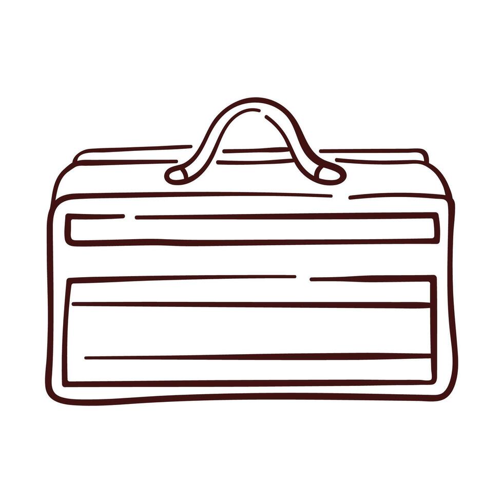 Repairing Tool Box in line art style. Plumber, builder working tool equipment hand drawn concept. Toolkit for industrial, hardware store. Portable plastic tool box isolated on a white background. vector
