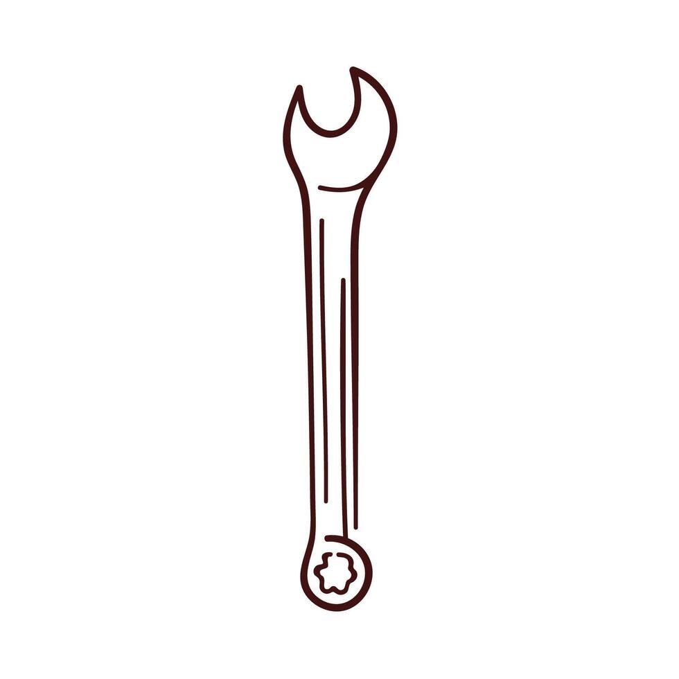 Wrench tool logo in line art style. Repair and maintenance service symbol for construction business isolated on a white background. vector