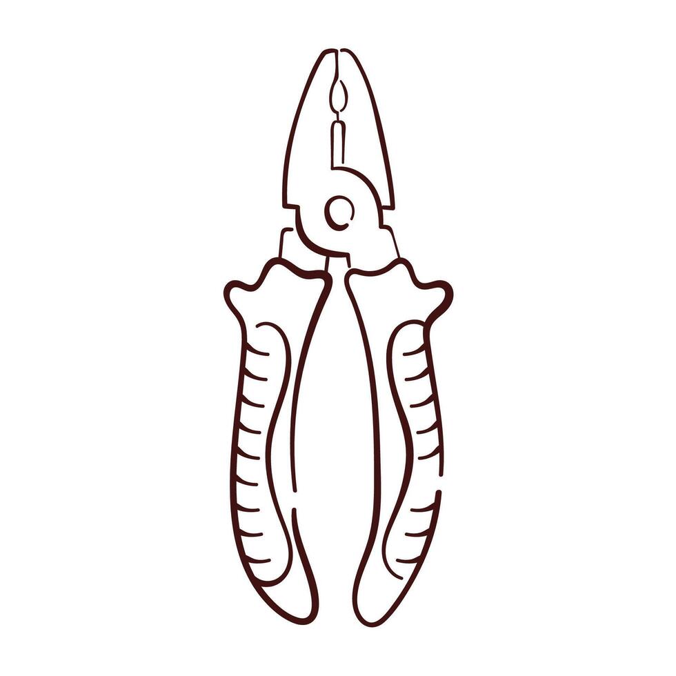 Minimalist line art style of pliers with ergonomic handles. Simple monochrome tool for repair, craft or industrial themes. Perfect for technical, mechanical or construction design. vector