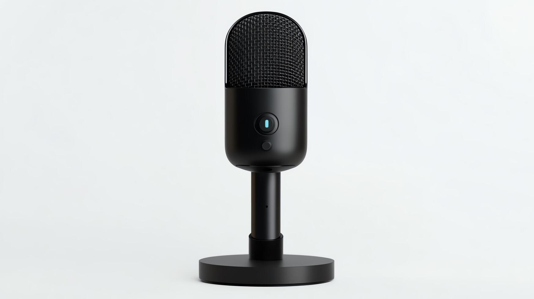 Professional black microphone on a stand. photo