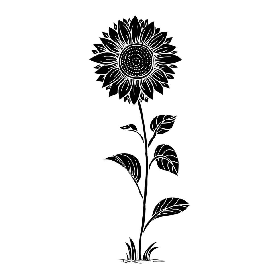 solid drawing of a sunflower vector