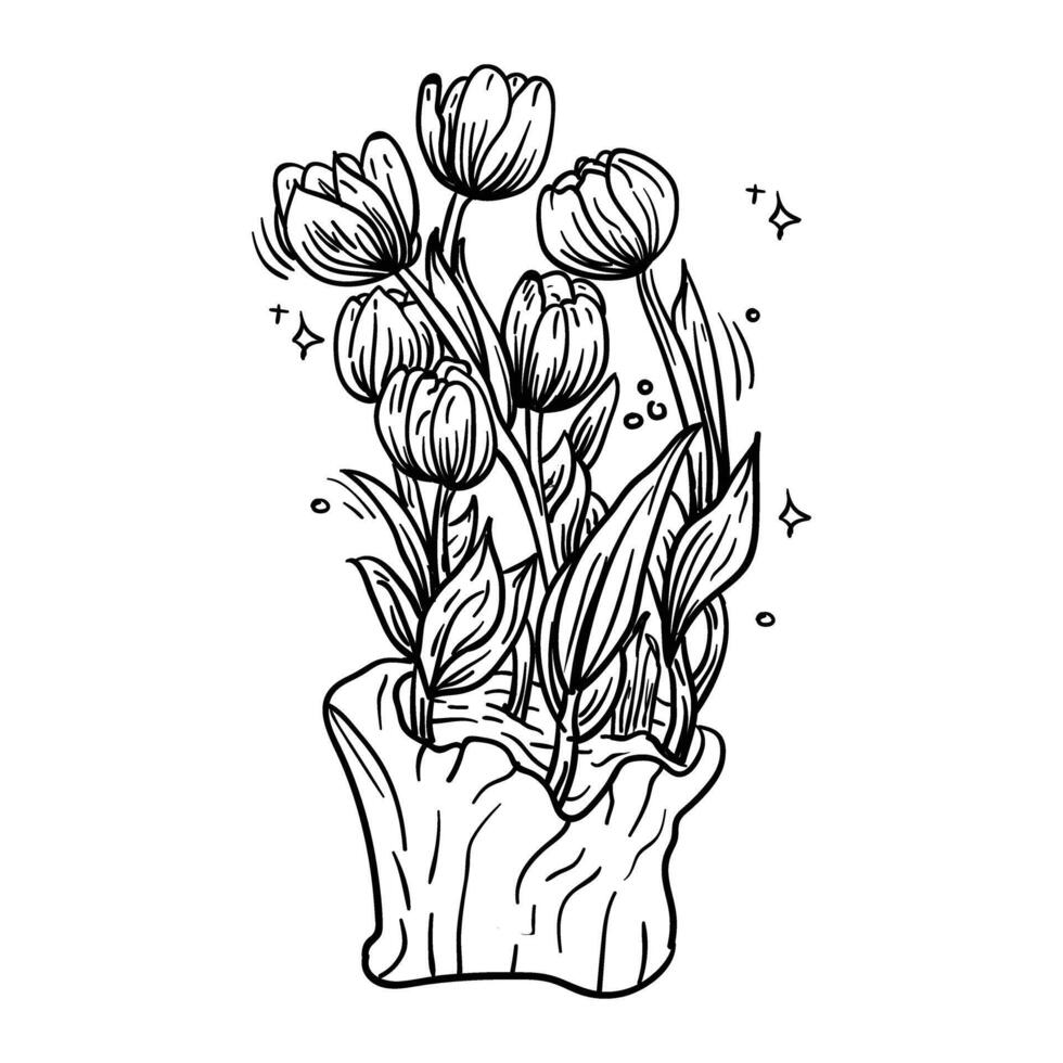 a drawing of tulips in a vase vector