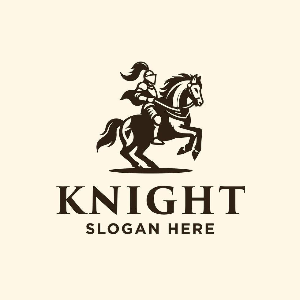 Knight Riding Horse Stallion Warrior Fighter Logo Design vector