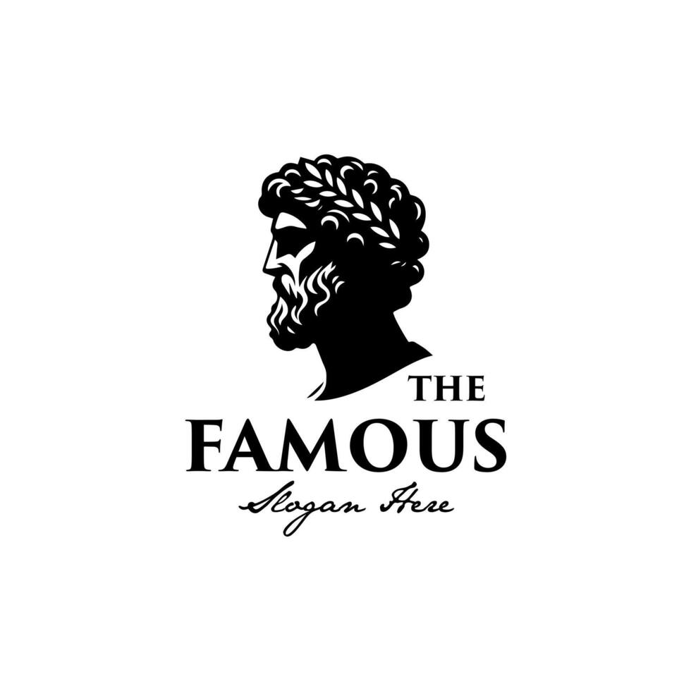 Old Greek Ancient Philosopher Figure Face Head Statue Sculpture Logo design vector