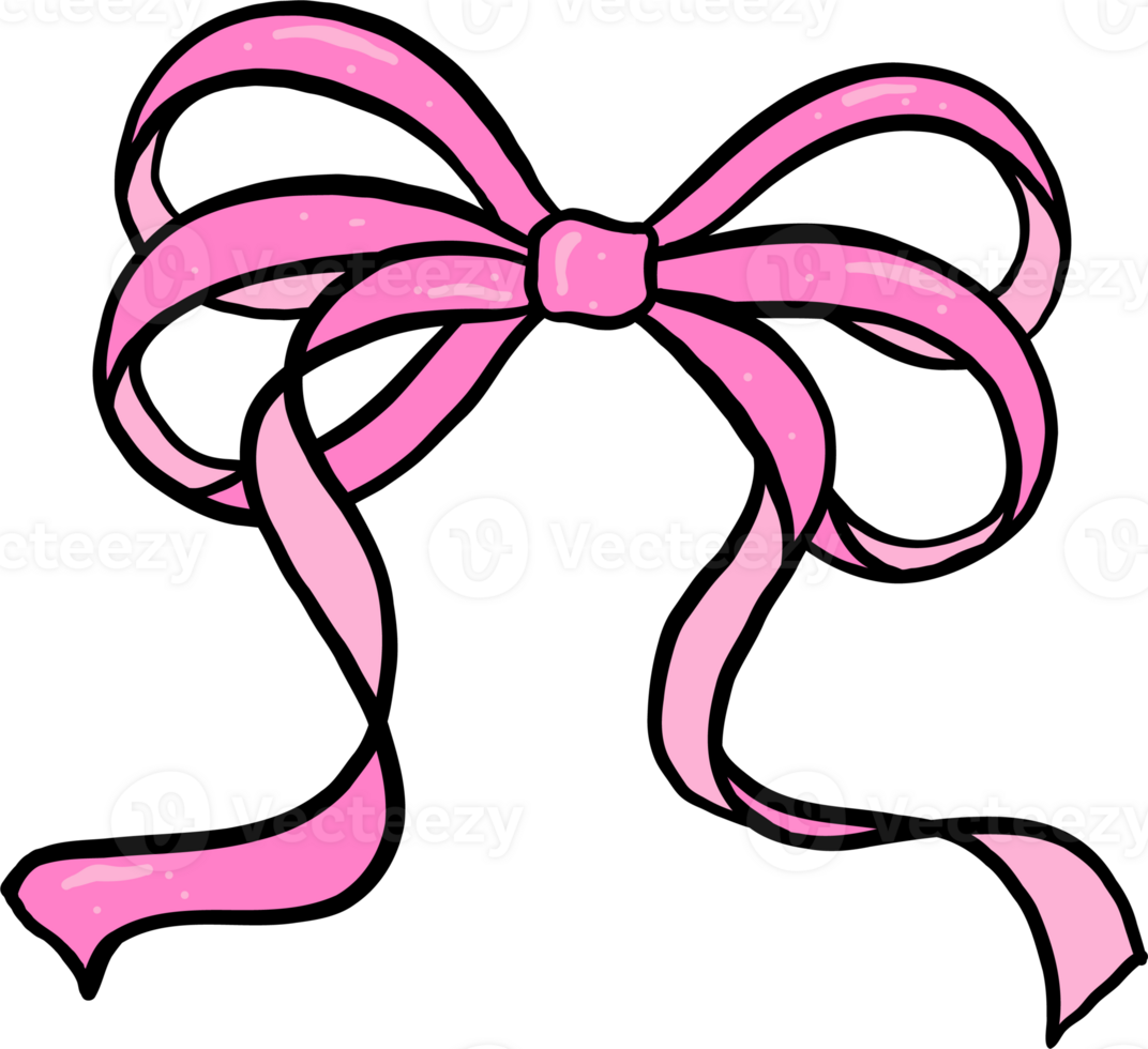 Coquette Hot Pink Ribbon Bow Hand Drawn Doodle png