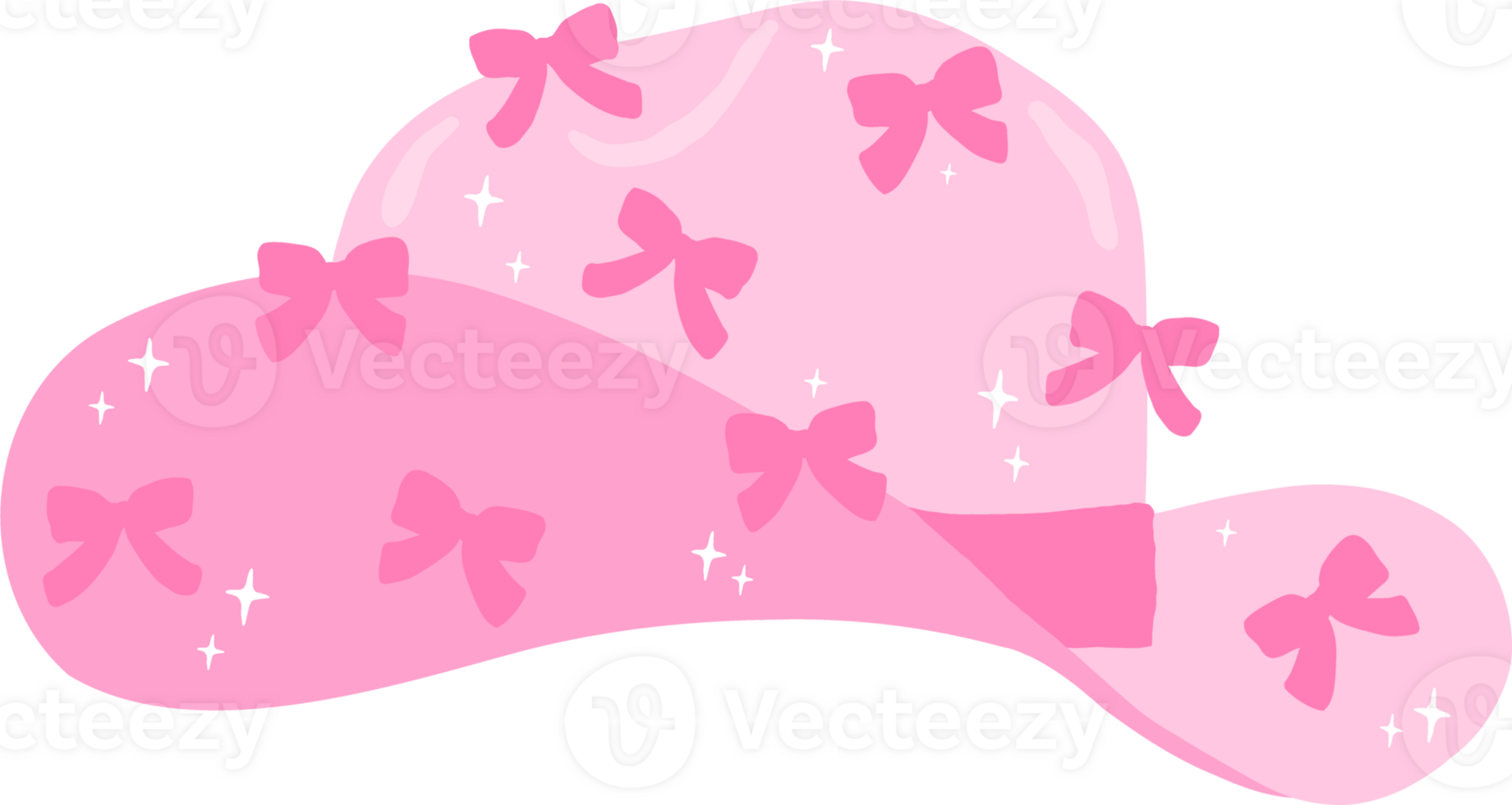 Pink Coquette Cowgirl Hat Pink Ribbon Bows Flat Design png