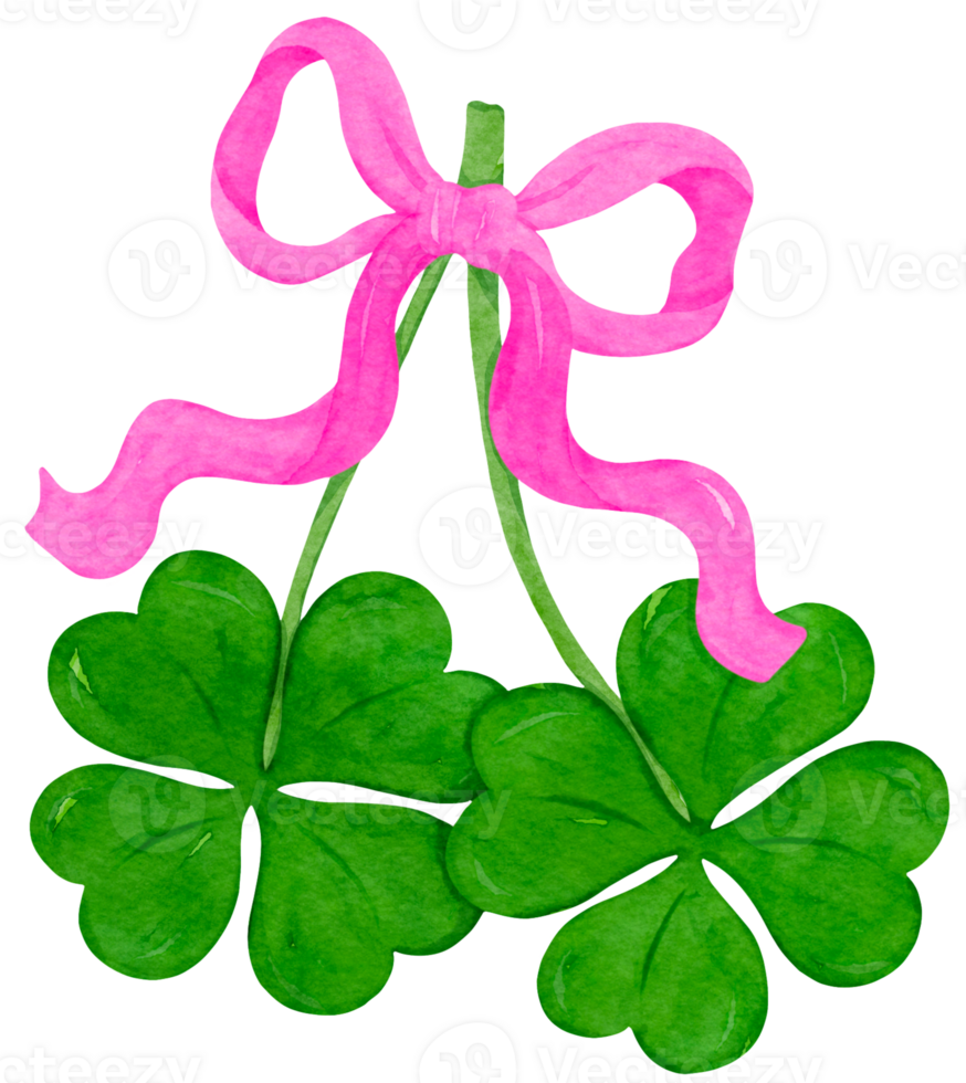 Coquette St Patrick 4 Leaf Clover with Ribbon Bow Watercolor png