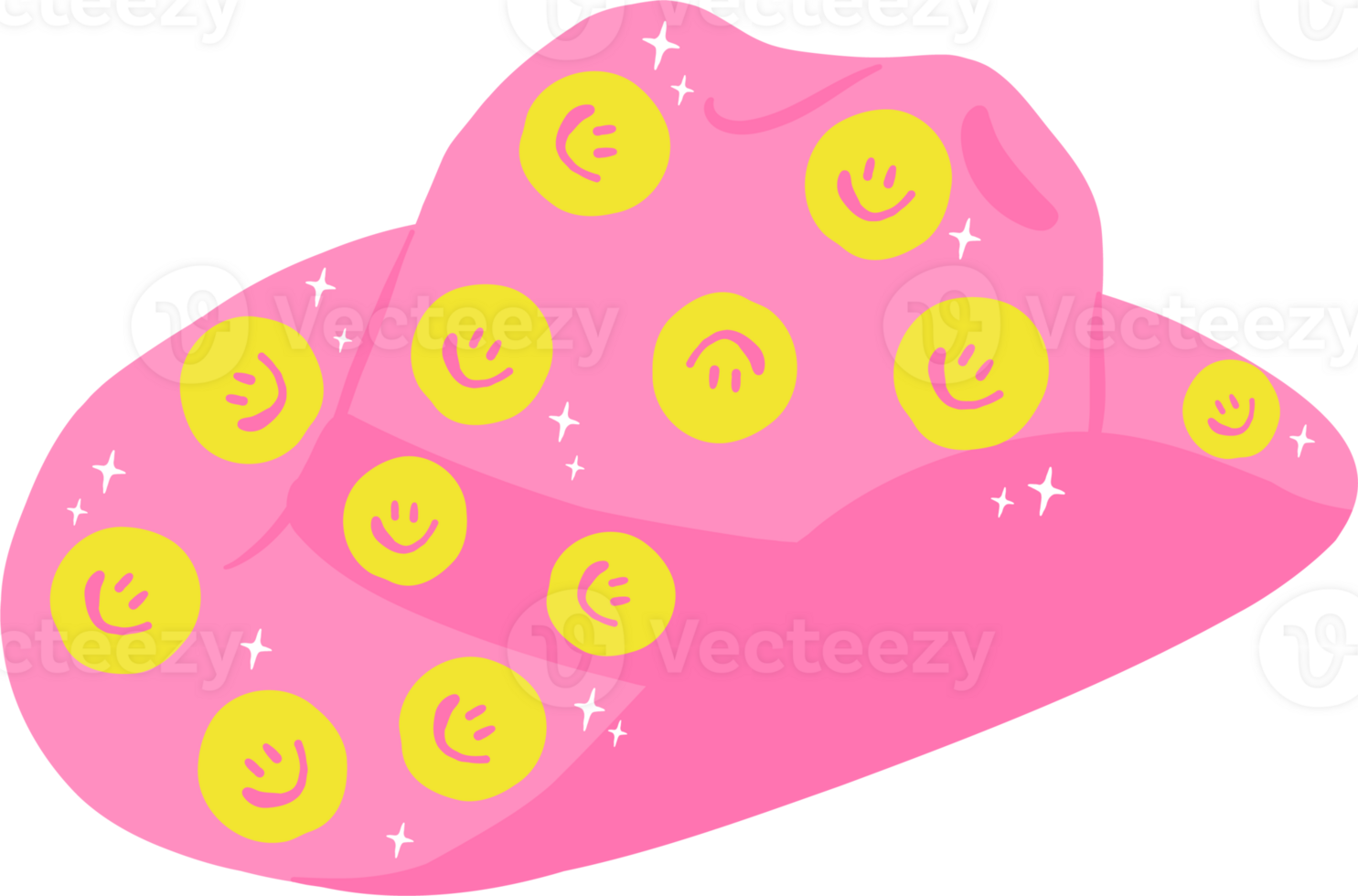 Groovy Disco Cowgirl Hat with Smile Face Emoji Pattern png