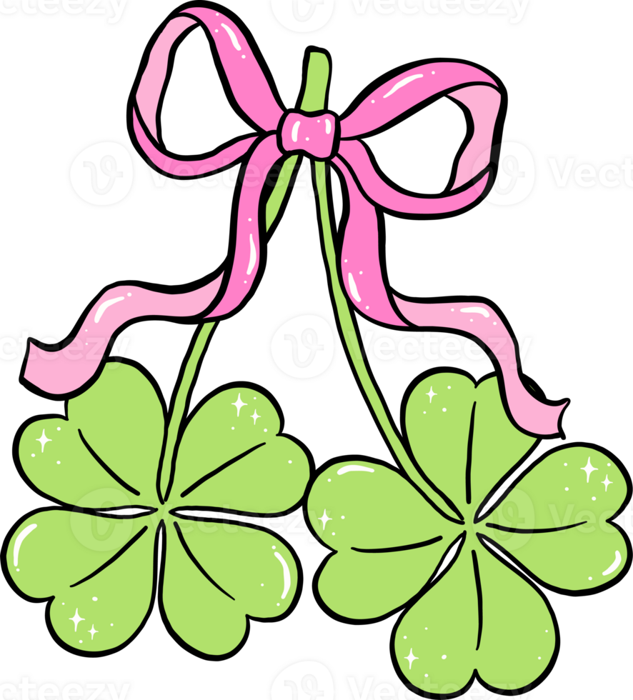 Coquette four Leaf Clover cherries liked with ribbon bow png