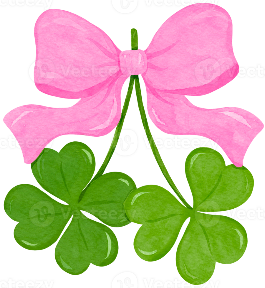 Retro Coquette St Patrick 4 Leaf Clover with Bow Watercolor png