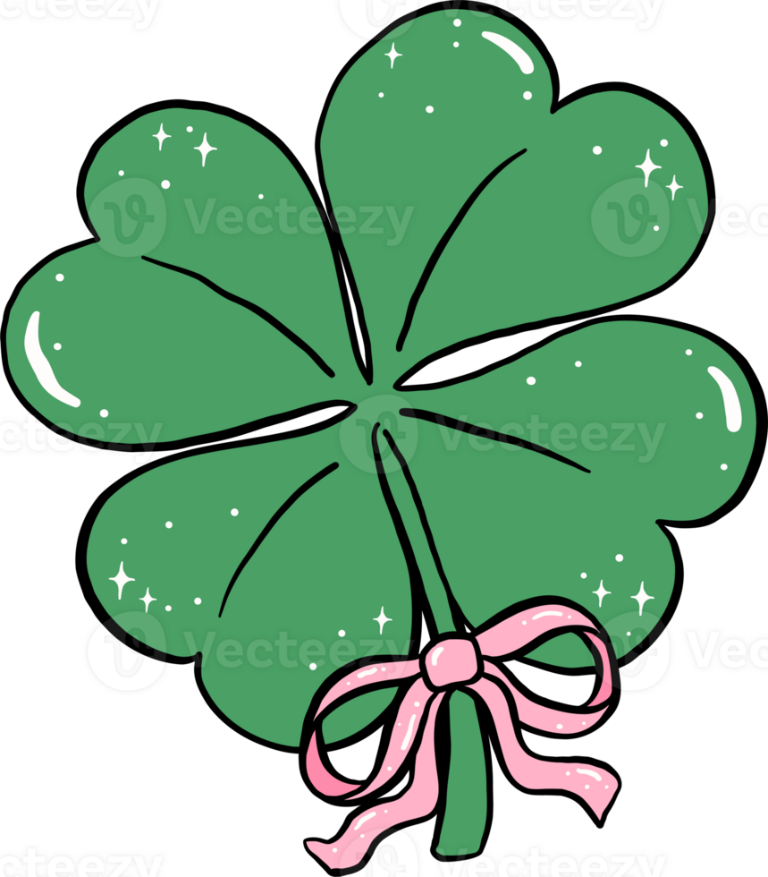 Coquette 4 Leaf Clover with pink bow St Patrick Day png