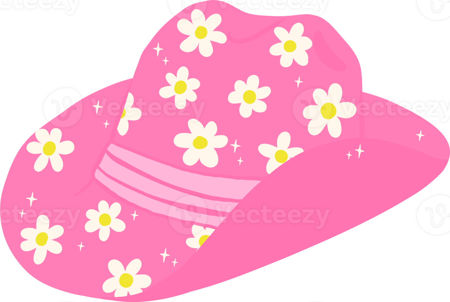 Groovy Disco Cowgirl Hat with Daisy Flower Pattern png