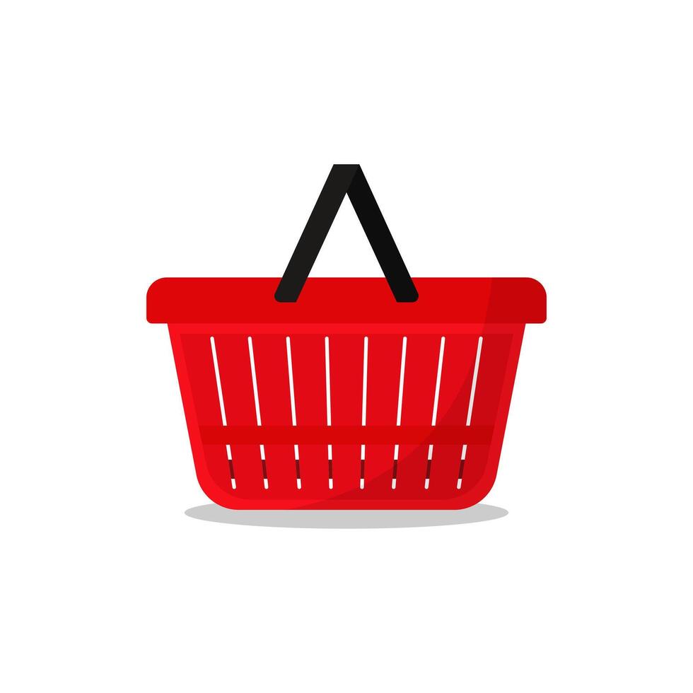 Red Plastic Shopping Basket Flat Illustration, Isolated on white background. vector