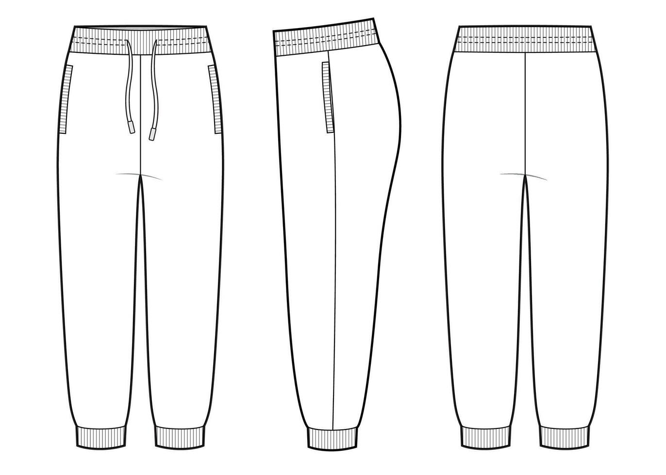 Womans home joggers front, back and side views vector