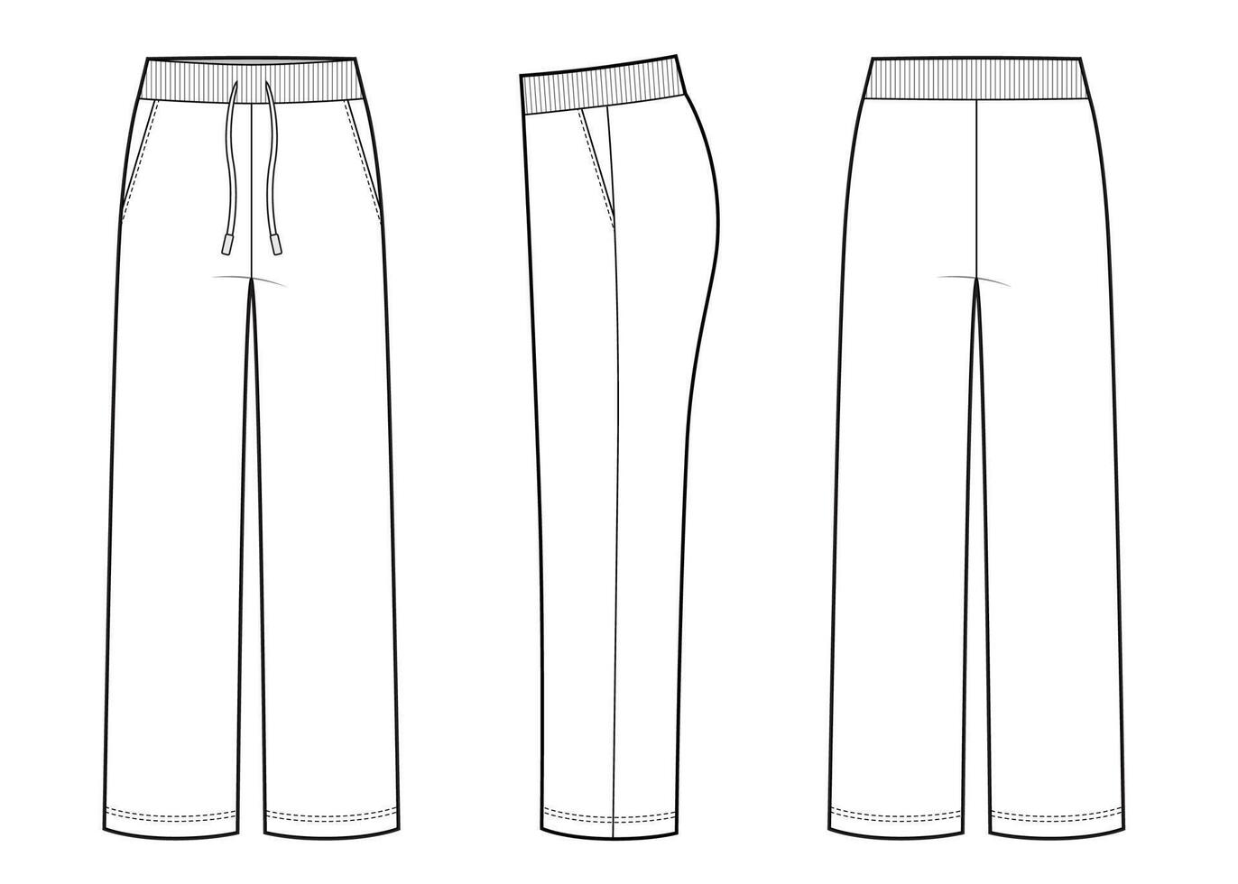 Womans home pants front, back and side views vector