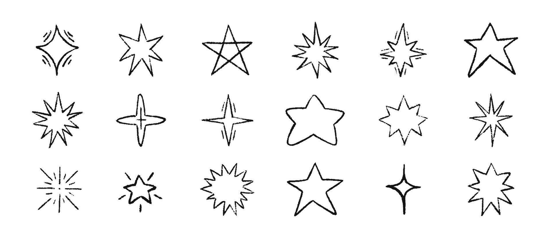 Crayon pencil stars hand drawn set in sketch style. doodle texture illustration vector