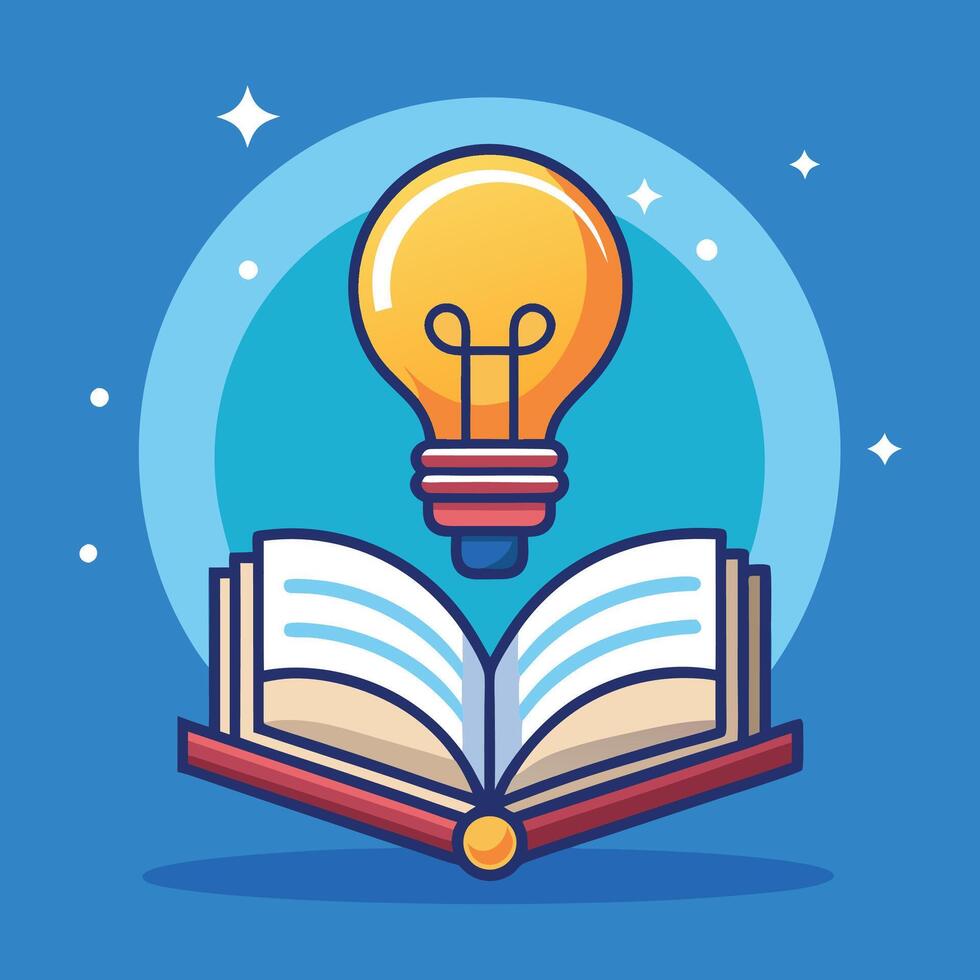 Flat Open Book and Idea Concept Cartoon Illustration vector