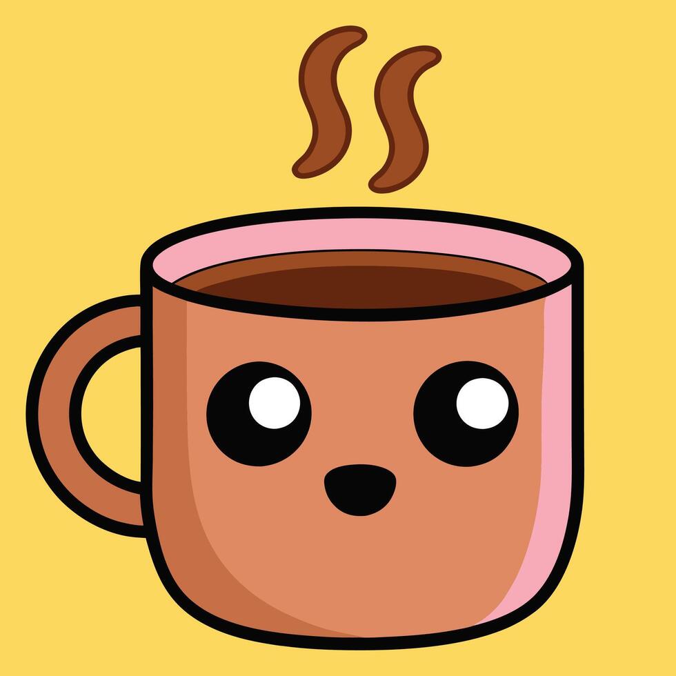 Kawaii Coffee Mug Character with Happy Expression vector