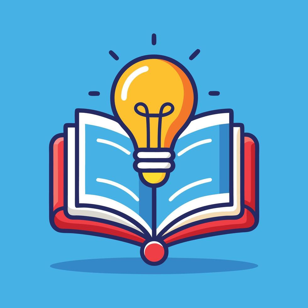 Educational Icon Open Book with Glowing Lightbulb vector