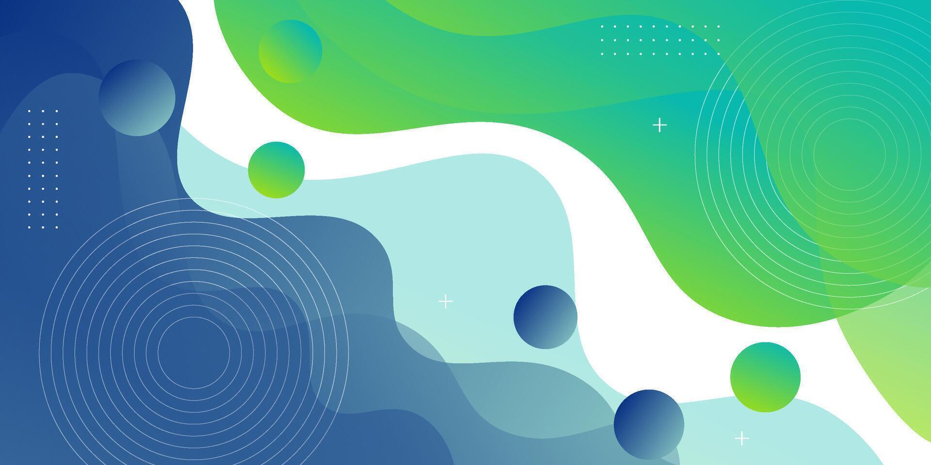 Green and blue geometric business banner design. Creative banner design with wave and circle shape as template. Simple design on white horizontal banner. Eps10 vector
