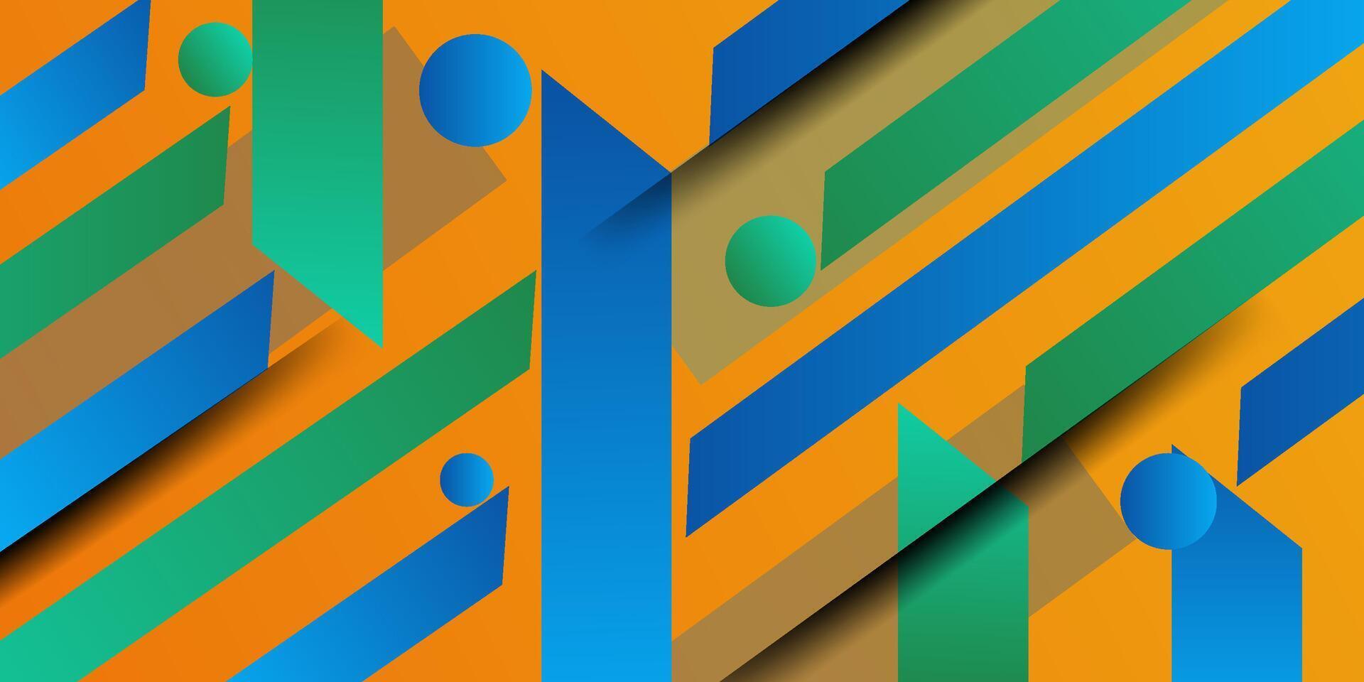 Abstract 3D background with overlapping blue and green shapes on orange background.Eps10 vector