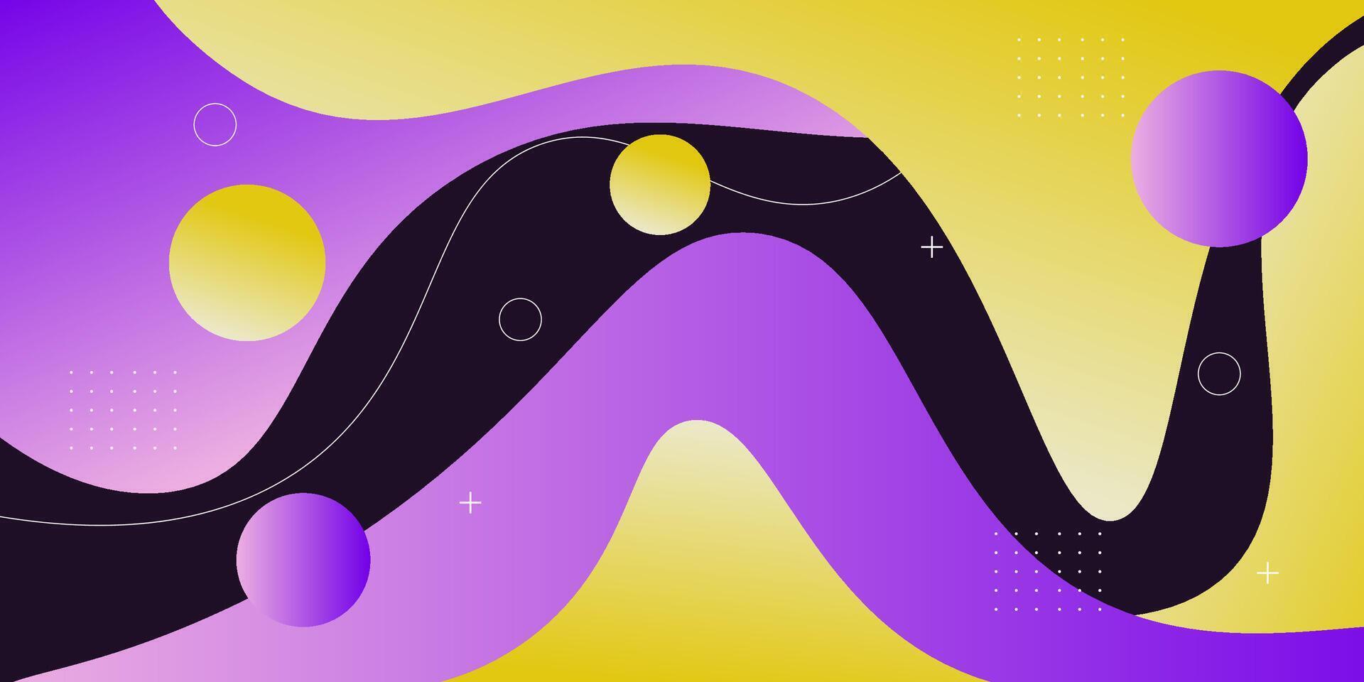 Abstract 3D business banner background. Colorful banner with purple and yellow waves on dark background. Creative and smart background design. Eps10 vector