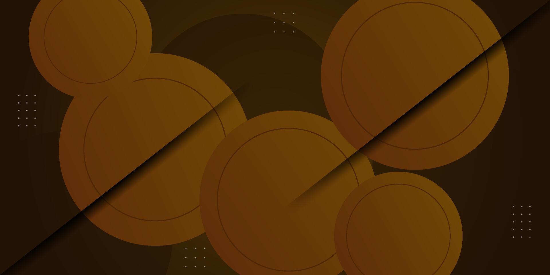 Abstract 3D background with colorful brown circle pattern elements on dark colored background. Eps10 vector