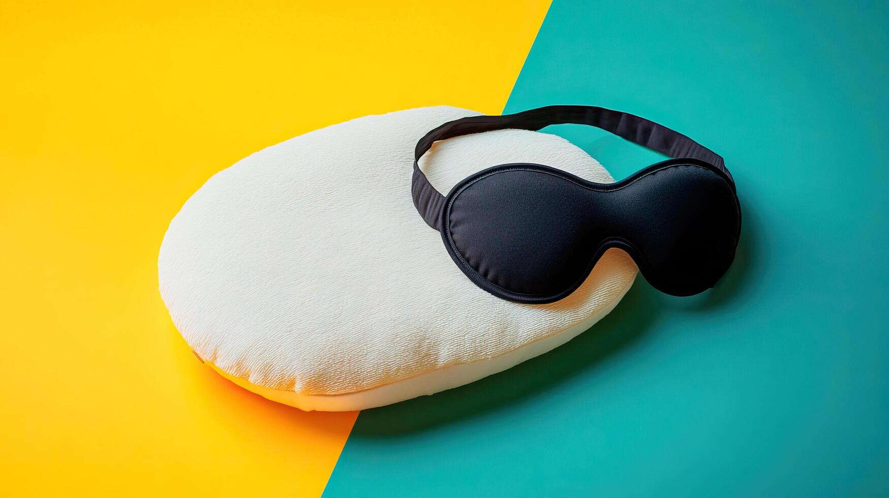A pair of black eye masks on top of a pillow photo