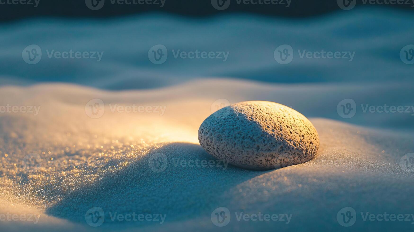 A stone is sitting on top of a sandy surface photo