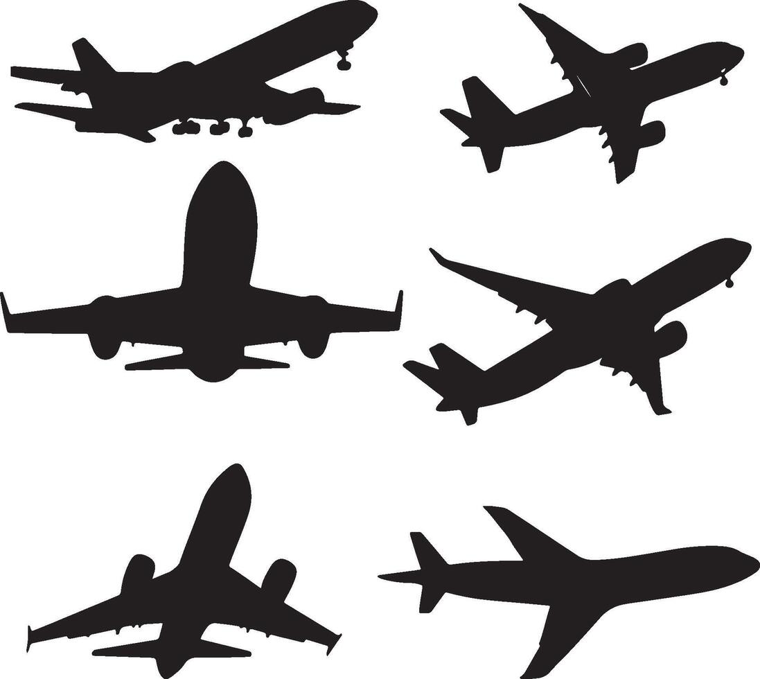 Airplane silhouettes set of four planes on white background vector
