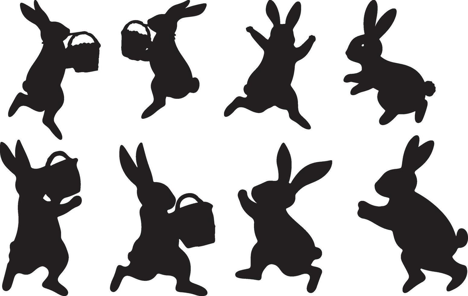 Silhouettes of rabbits jumping and carrying baskets vector