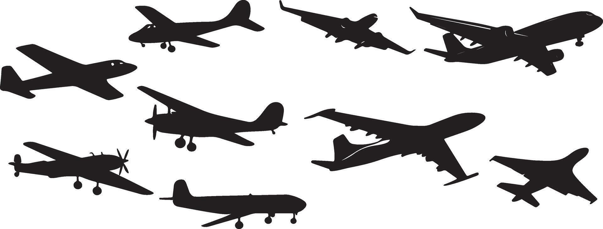 Airplane silhouette set vector