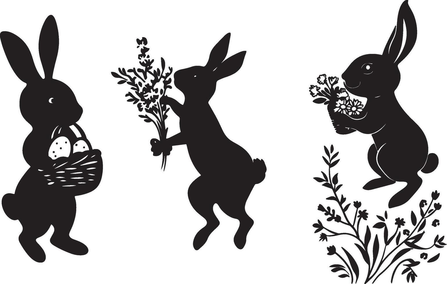 Easter bunny silhouette set vector