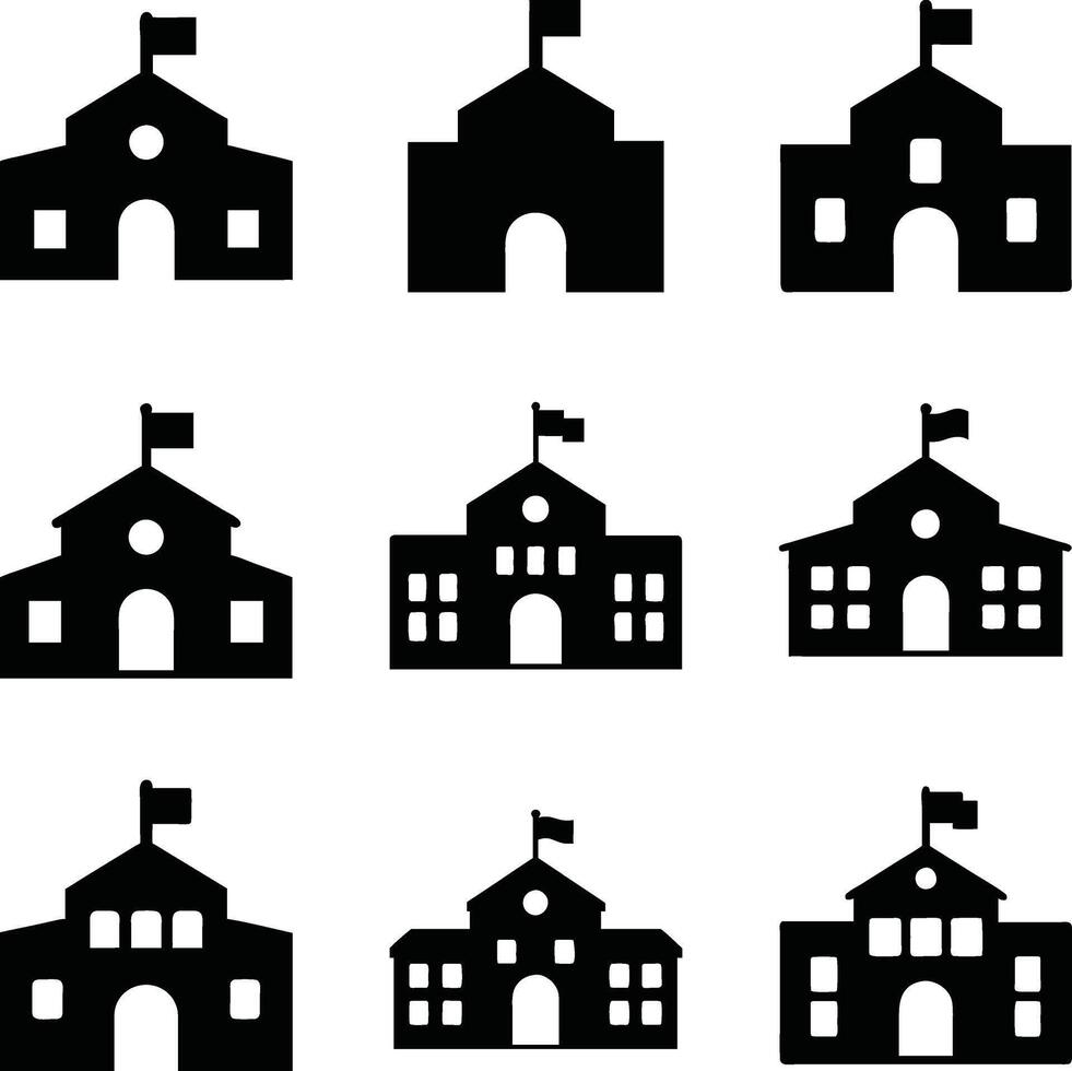 School building icon black silhouette vector