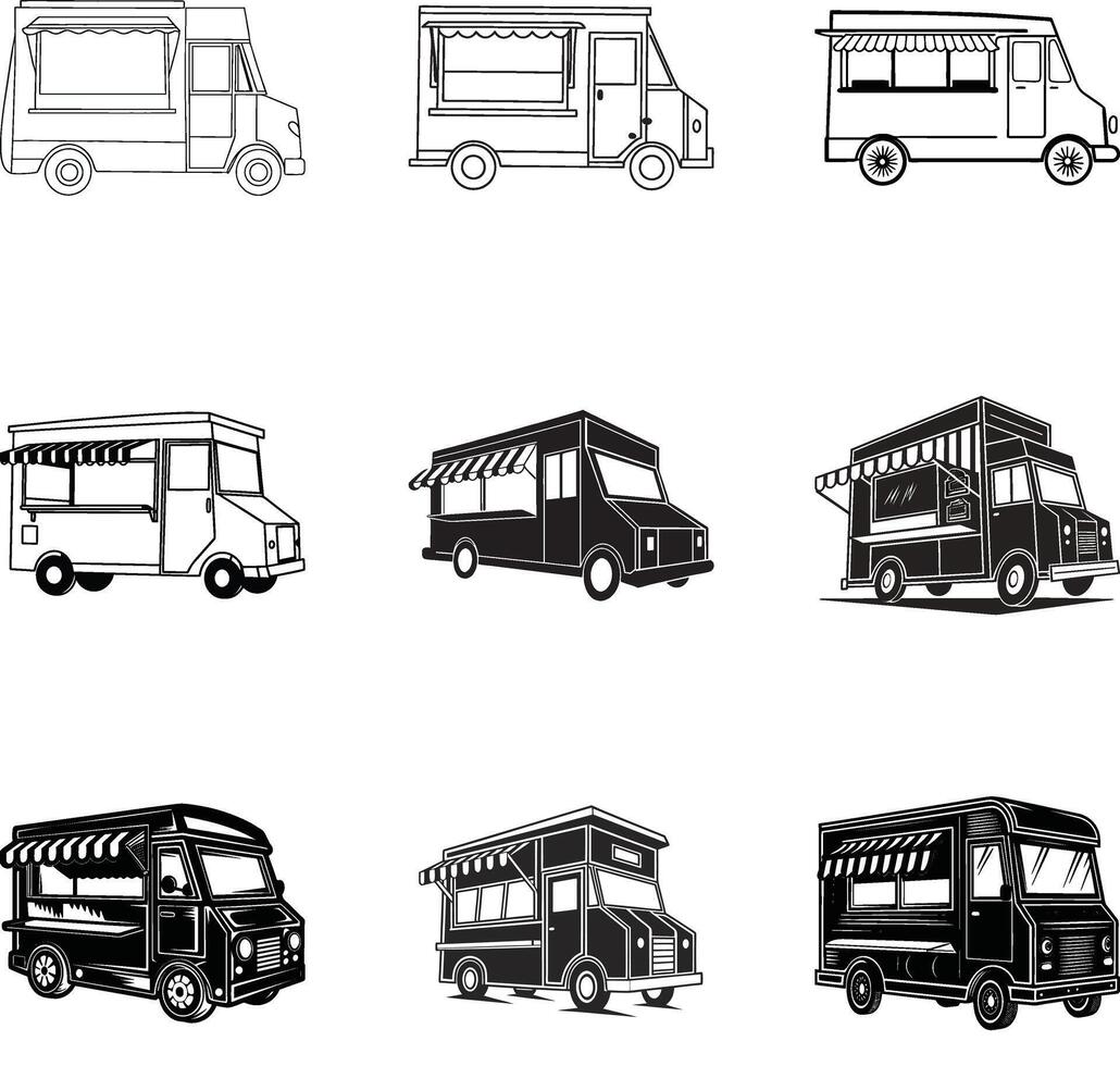 Black silhouette icon Set-Food trucks icon simple silhouette flat design vector