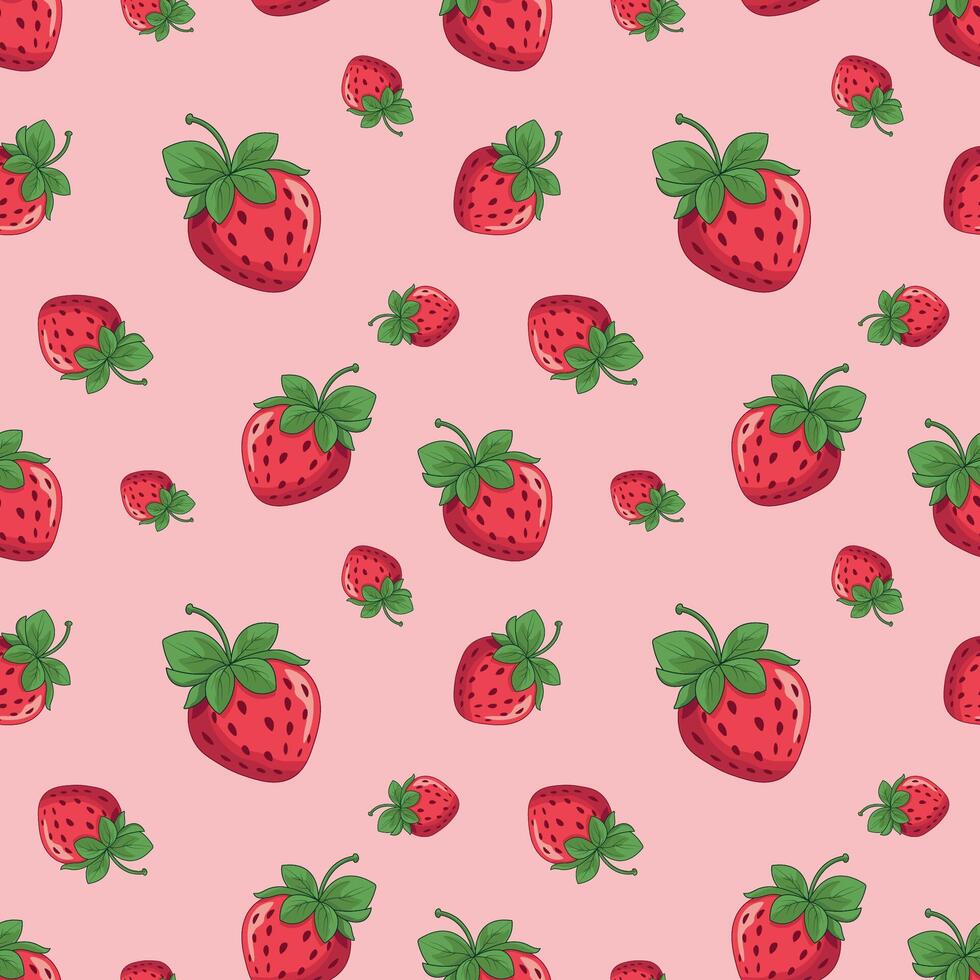 Strawberry seamless pattern. Repeating pattern with strawberries. Summer pattern on pink background. Juicy red seamless strawberries vector