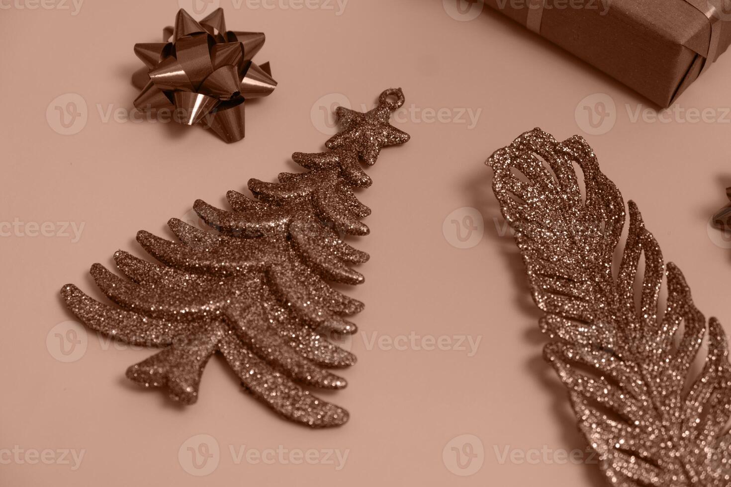 Decorative Christmas tree mocha mousse trendy 2025 new year colour photo