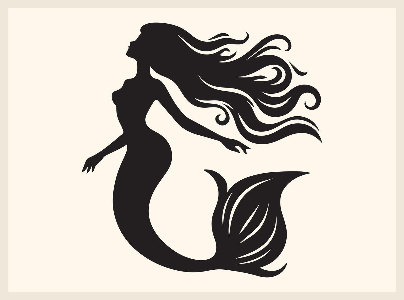 Mystical Mermaid Silhouette Swimming in the Ocean vector