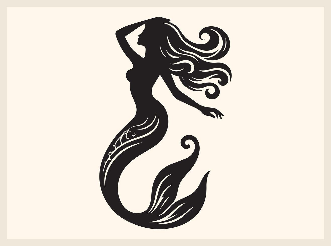 Mermaid Silhouette with Sparkling Tail and Seashells vector