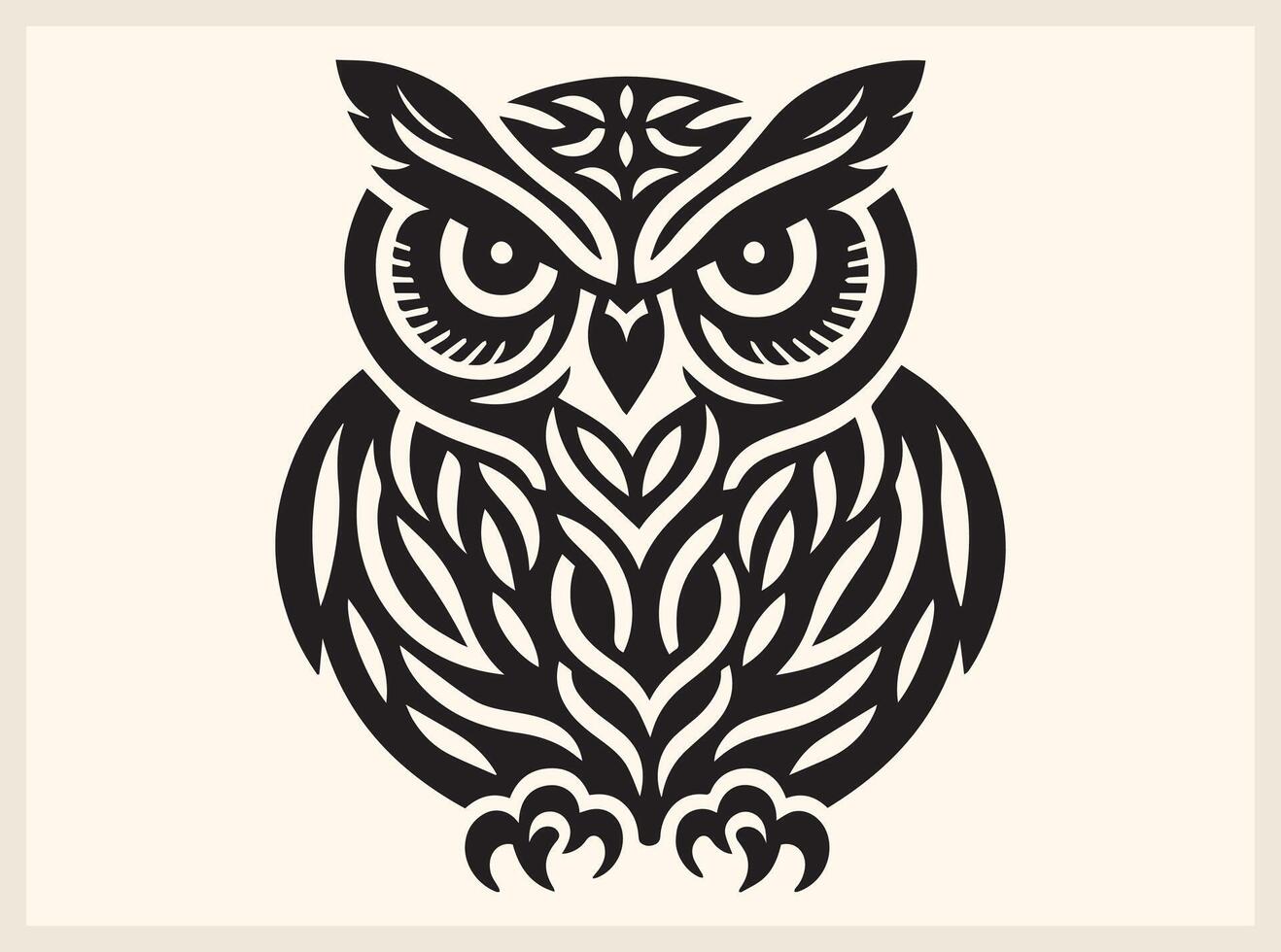 Owl Silhouette with Detailed Feathers and Strong Gaze vector