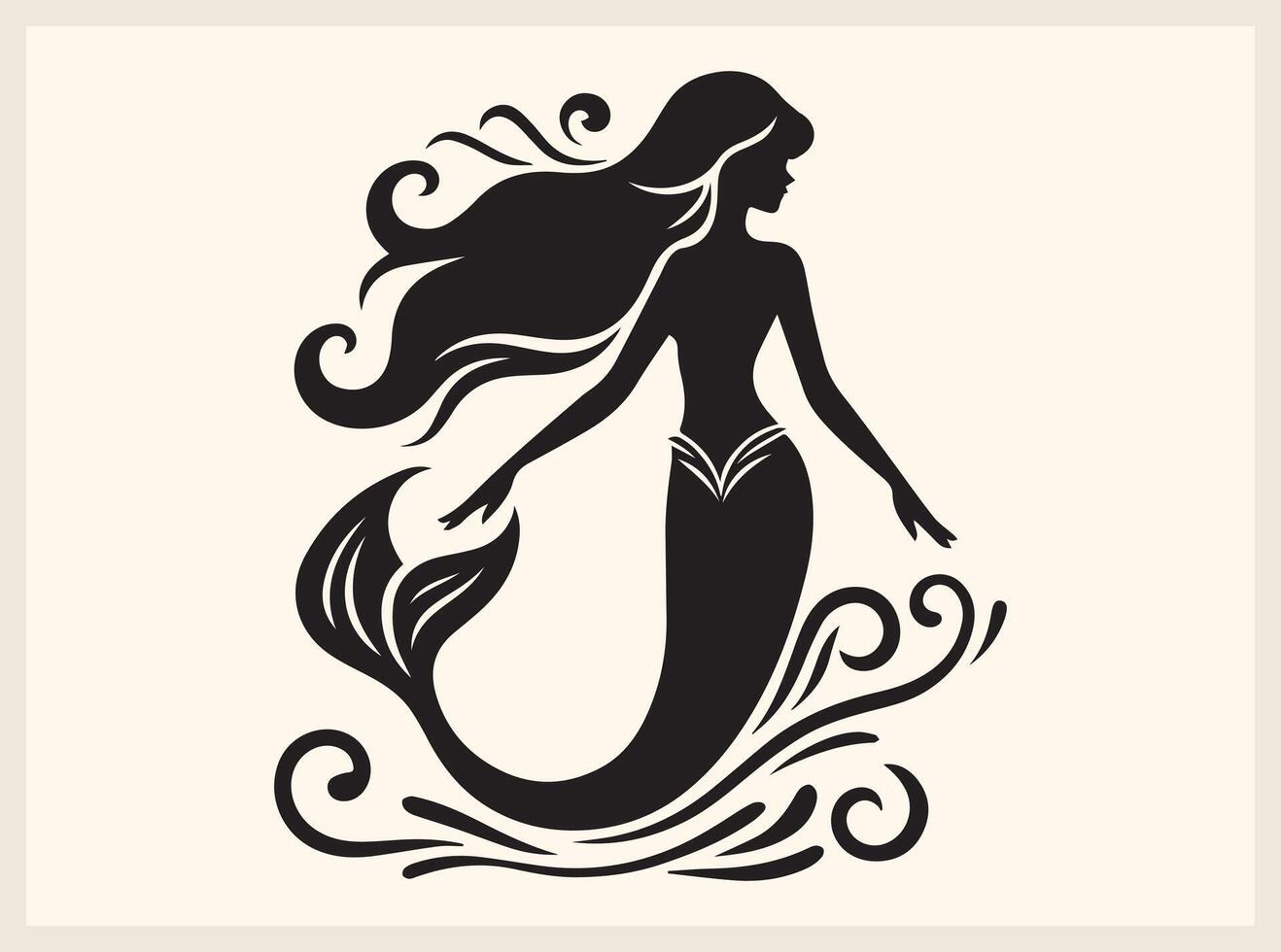 Mermaid Silhouette Under the Moonlit Ocean Waves vector
