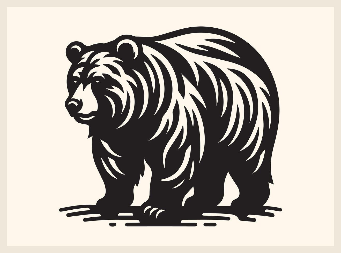 Wild Bear Silhouette with Detailed Fur and Muscular Build vector