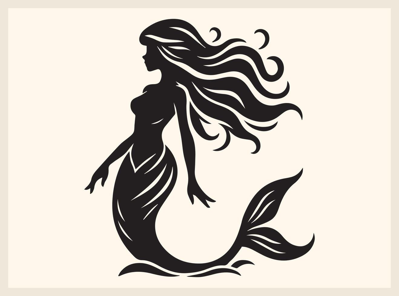 Elegant Mermaid Silhouette with Flowing Hair and Tail vector
