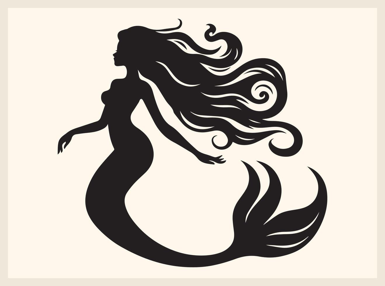 Black Mermaid Silhouette with Magical and Mystical Vibes vector