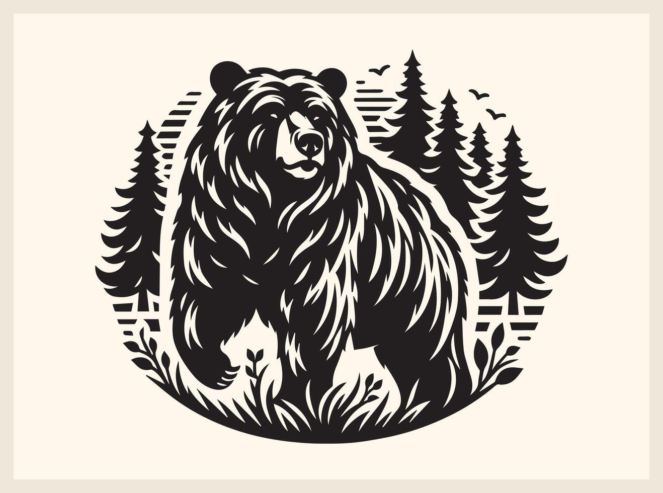 Bear Silhouette Roaring with Intensity in the Wild vector