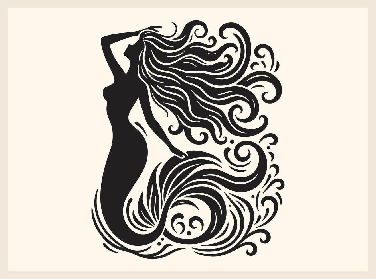 Magical Mermaid Silhouette with Long Flowing Tail vector