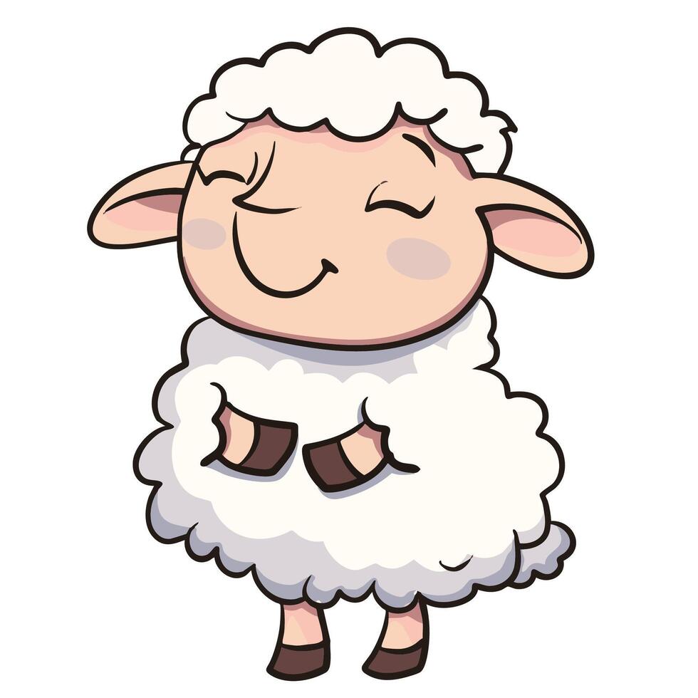 cute cartoon sheep with fluffy body and cheerful expression, standing happily. This adorable character embodies joy and playfulness, perfect for children illustrations or farm themed designs vector