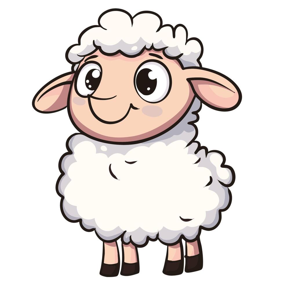 cute cartoon sheep with fluffy white wool and big expressive eyes, perfect for children illustrations or farm themed designs. This adorable character brings joy and charm to any project vector